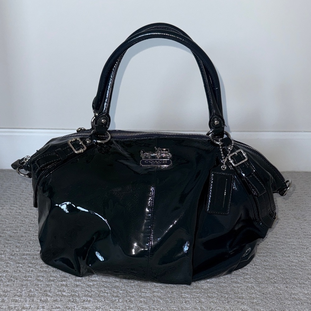 Coach Navy Black Dark Green Patent Leather Women's satchel Bag Purse